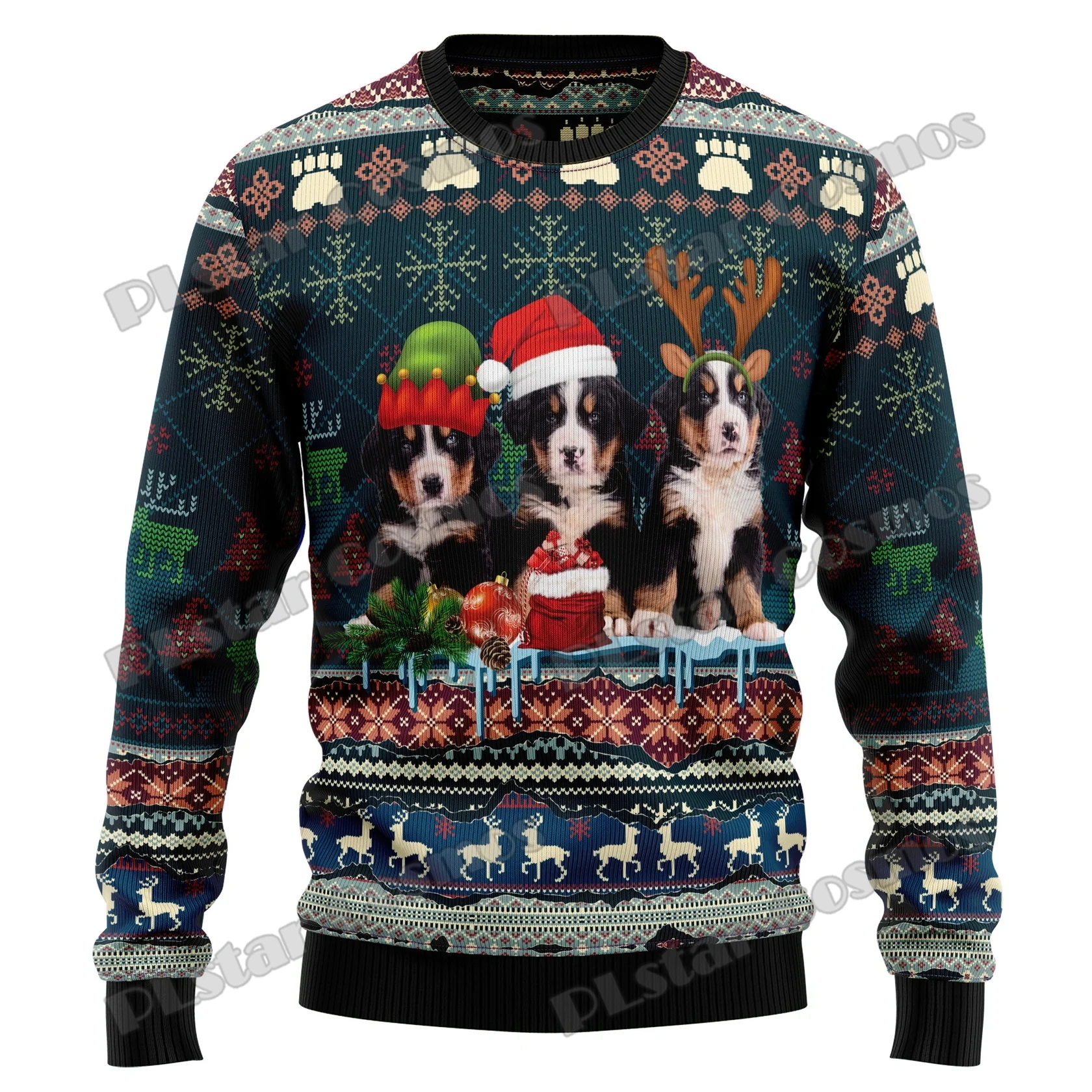 

Autumn Winter Unisex Casual Knit Pullover Sweater Wolf Moon Santa Claus Pattern 3D Printed Men's Ugly Christmas Sweater KMY06