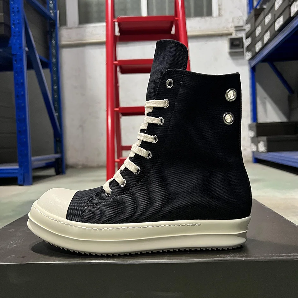 

Men Shoes Casual High Top Women Trainers Quality Black Ankle Boot Brand Luxury Zip Metal Platform Canvas Ro Flat Street Sneakers