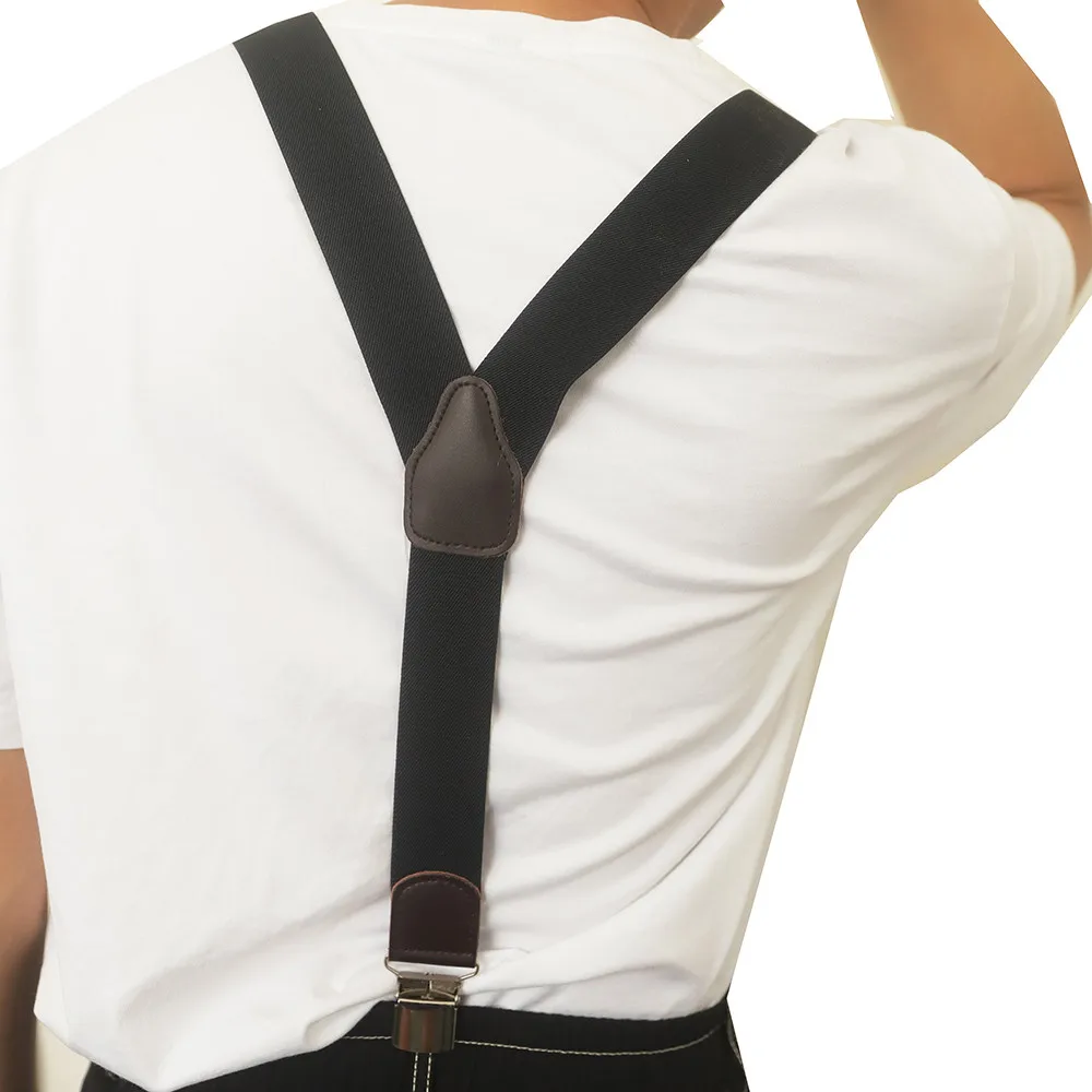 PU Leather Suspenders Men 3 Clips Male Suspensorios Adjustable Belt Strap Bretelles Vintage Men Clothing Accessories