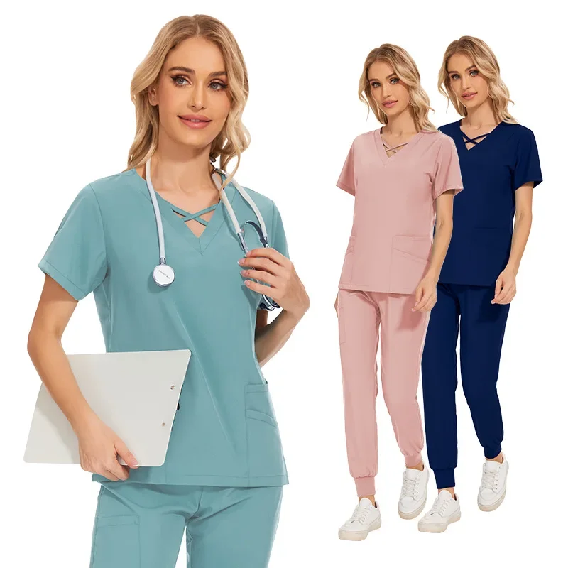 Stretch Women Slim Fit Scrubs Set uniformi mediche medici top Joggers camici chirurgici accessori per infermiere Salon Spa Workwear Set