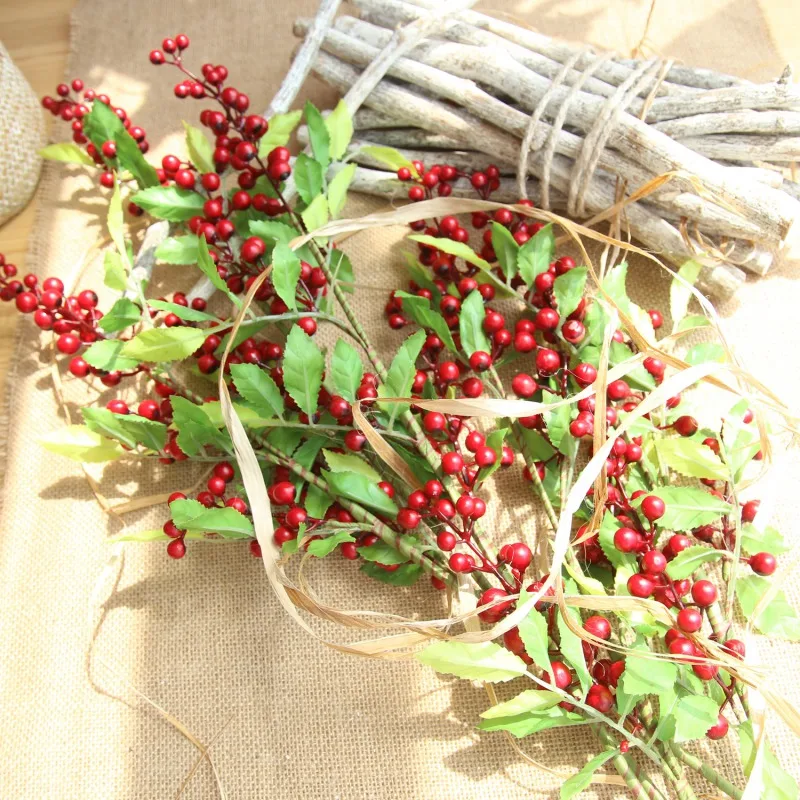 1PC Artificial Holly Berries Stems Fake Christmas Decorations Flowers Arrangement Accessories Xmas Festival Home Wedding Décor