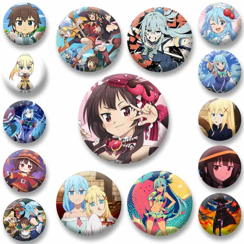 Anime KonoSuba God's Blessing on This Wonderful World Button Pins Cartoon Round Badge Manga Nijigen Brooch Bag Clothes Accessory