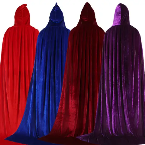 Hood Cloak Cosplay Medieval Long Cape Halloween Party Women Men Adult Long Mage Witchcraft Wicca Robe Conceal Gown Reenactment