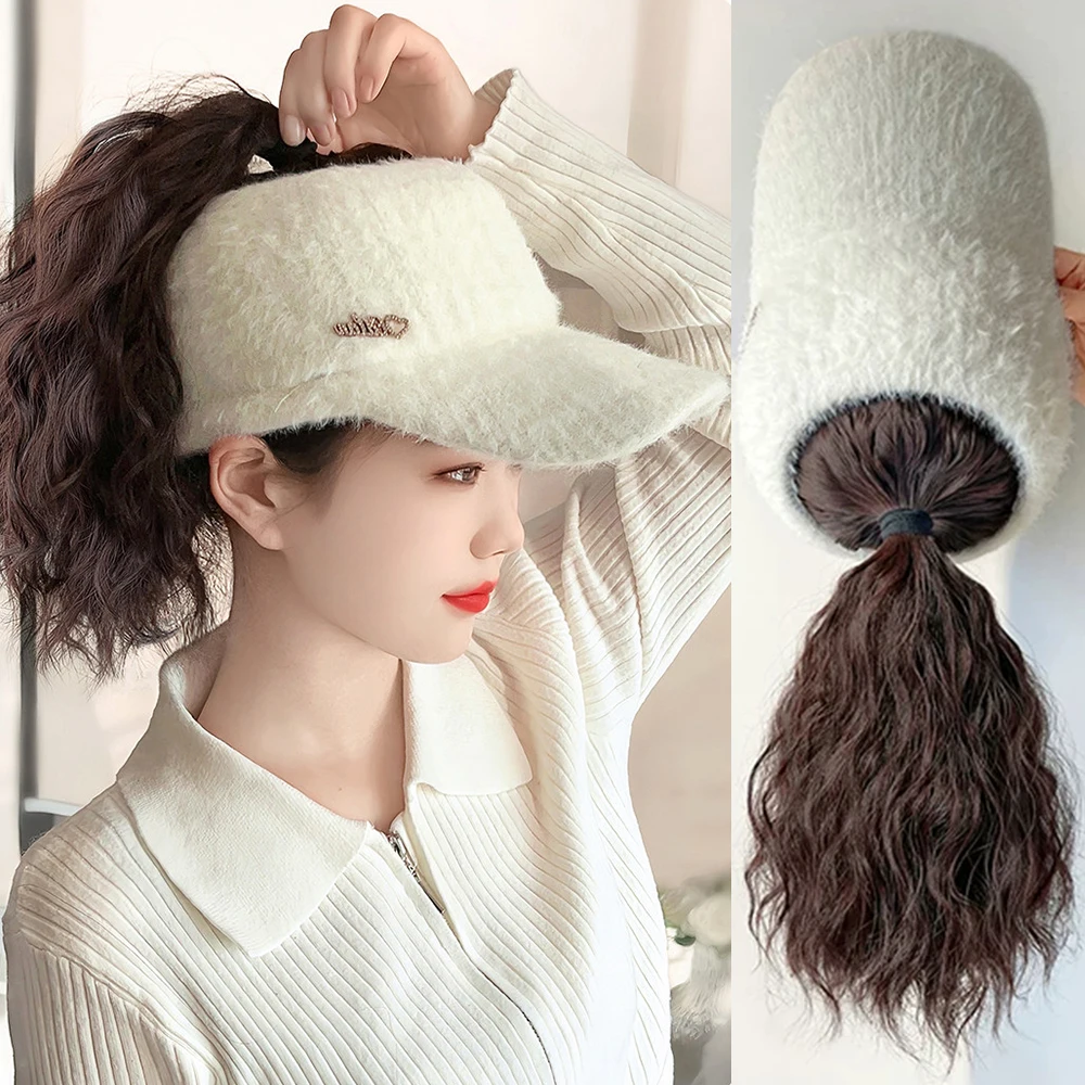 12inch Synthetic hat wig short hair Wavy one female fashion autumn and winter new Baseballl hat heat-resistant wig