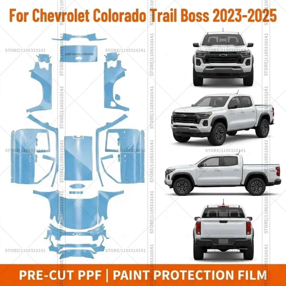 

Предварительно нарезанная прозрачная защитная пленка PPF для автомобилей Chevrolet Colorado Trail Boss 2023-2025