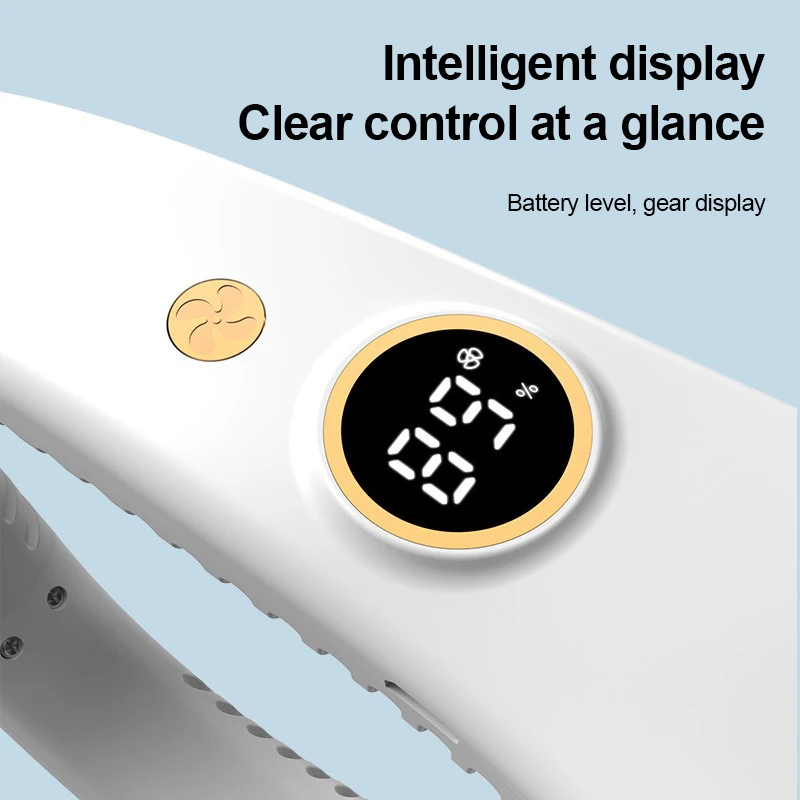 Leaveless Hanging Neck Fan USB Rechargeable Outdoor Mini Student Portable Five Level Digital Display Hanging Neck Small Fan