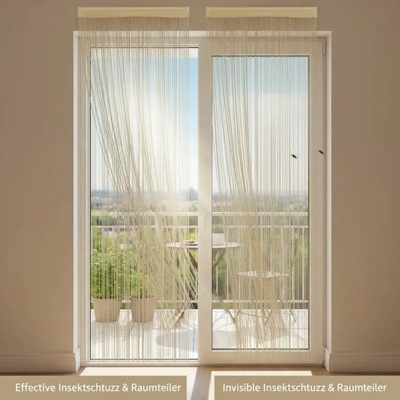 2er-Pack beige Fransen-Vorhänge, 100x250 cm, aus Polyester, Tunnelverschluss für Stange, einfach zuzuschneiden und bis zu 30 Grad waschbar ° C, geeignet als Türvorhang, Fensterdekoration oder