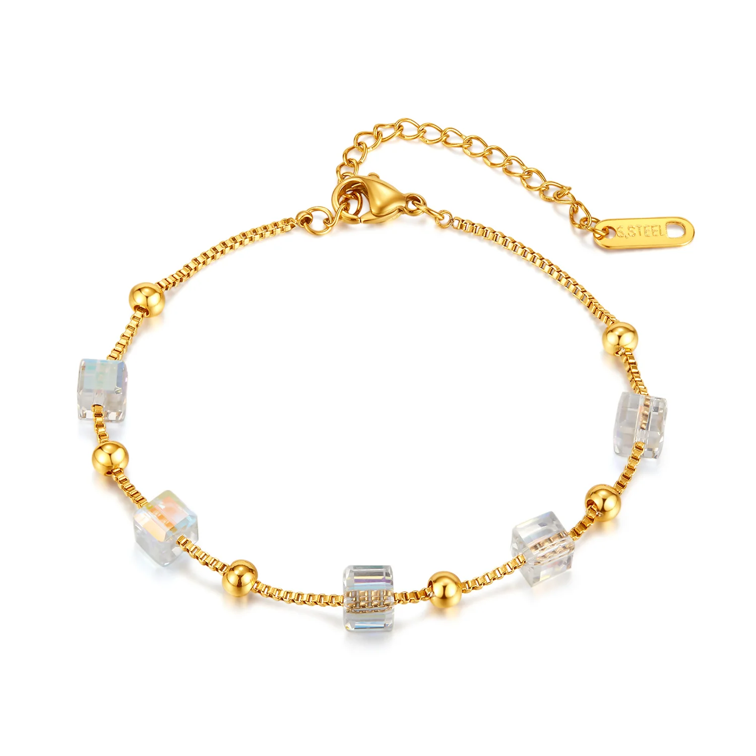 

Minimalist Cube Crystal Bracelet for Women – Stainless Steel Chain Titanium Steel Elegant Jewelry