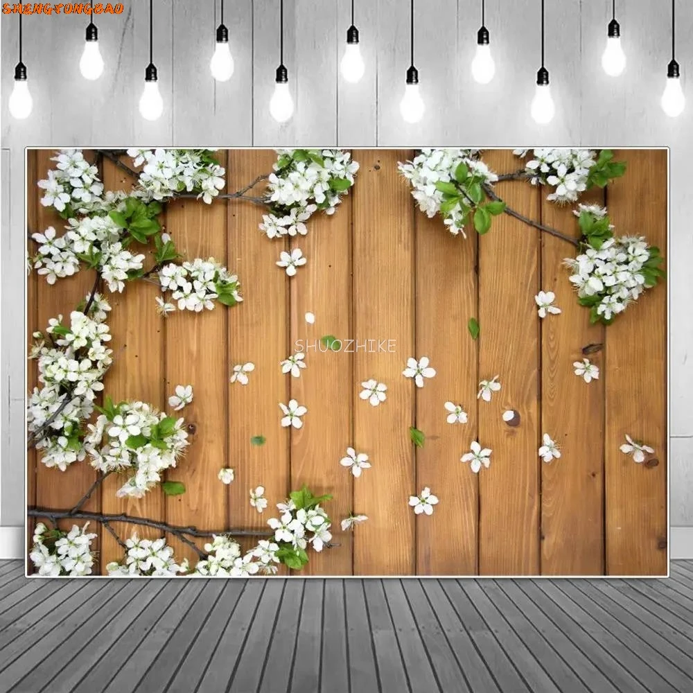 Flower Wooden Food Subject Backdrop for Photo Shoot Blue Wood Board Product Photo Background Spring Floral Shooting Prop