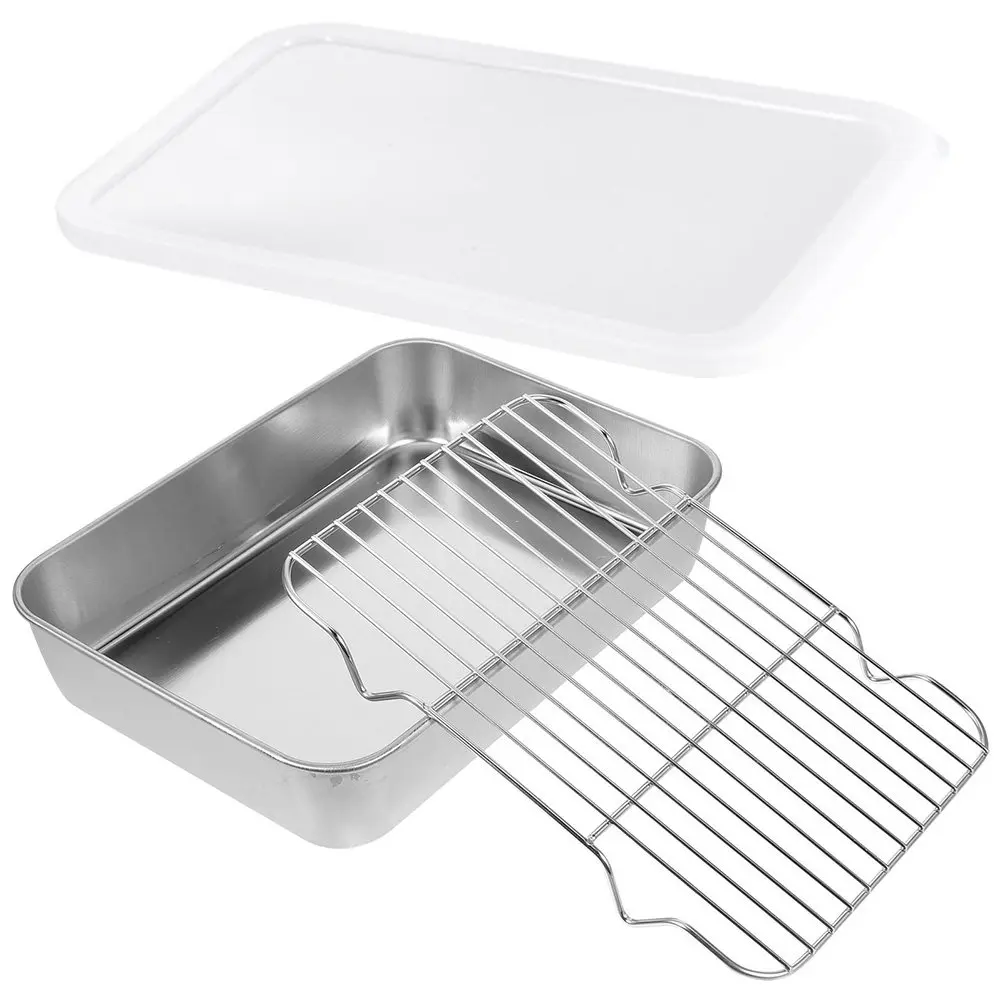 1Set Stainless Steel Baking Tray with Wire Rack Professional Oven Pan for Baking Cooling and Draining Nonstick Smooth Surface