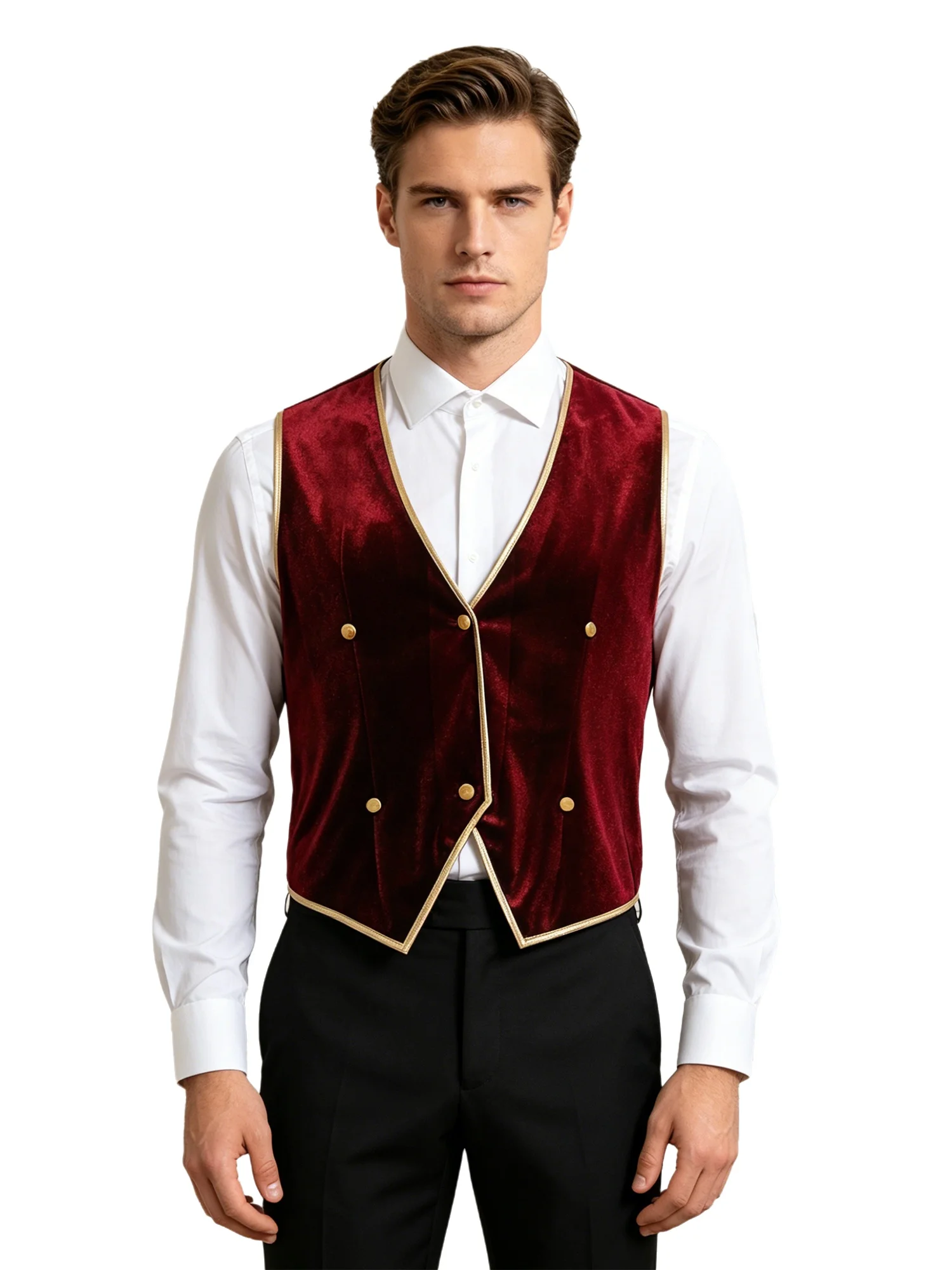 Men Velvet Waistcoat Tailcoat Metallic Shiny Trim V Neck Medieval Retro Halloween Steampunk Cocktail Party Costume
