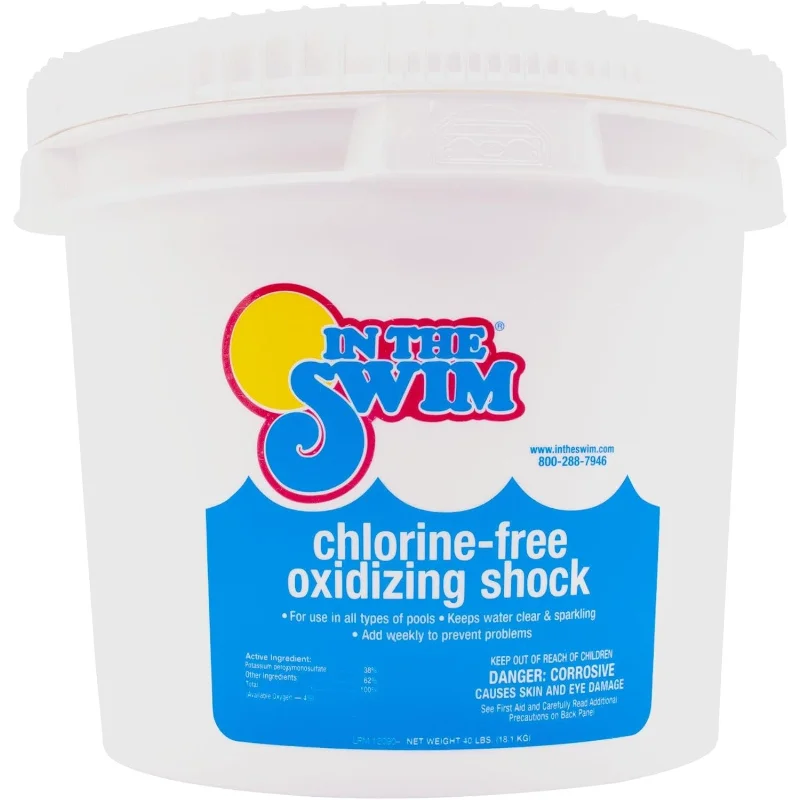 En The Swim Amortiguador para piscina sin cloro: disolución rápida, acción rápida, oxidante para piscinas, spas, cubo de 40 libras