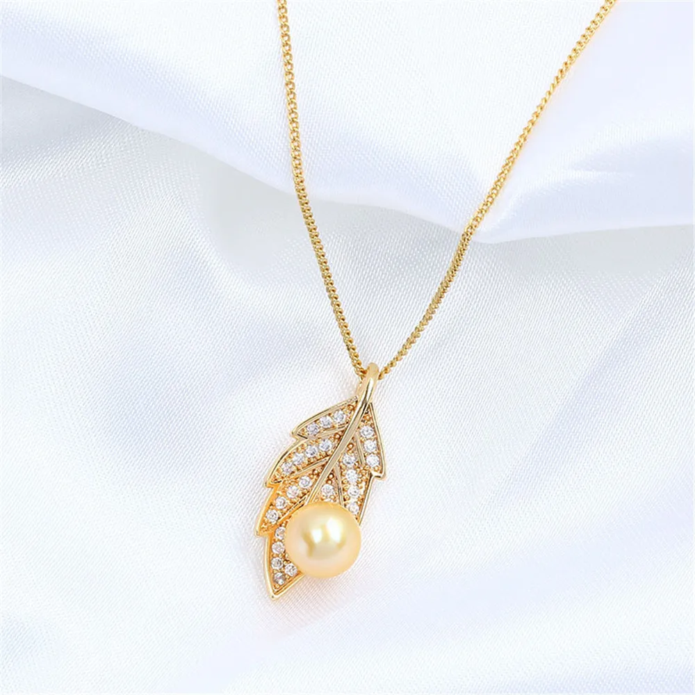 

Domestic 14k Gold Injection Color Preservation Leaf Micro-set Zircon Pearl Necklace Pendant Empty Support DIY Accessories Women