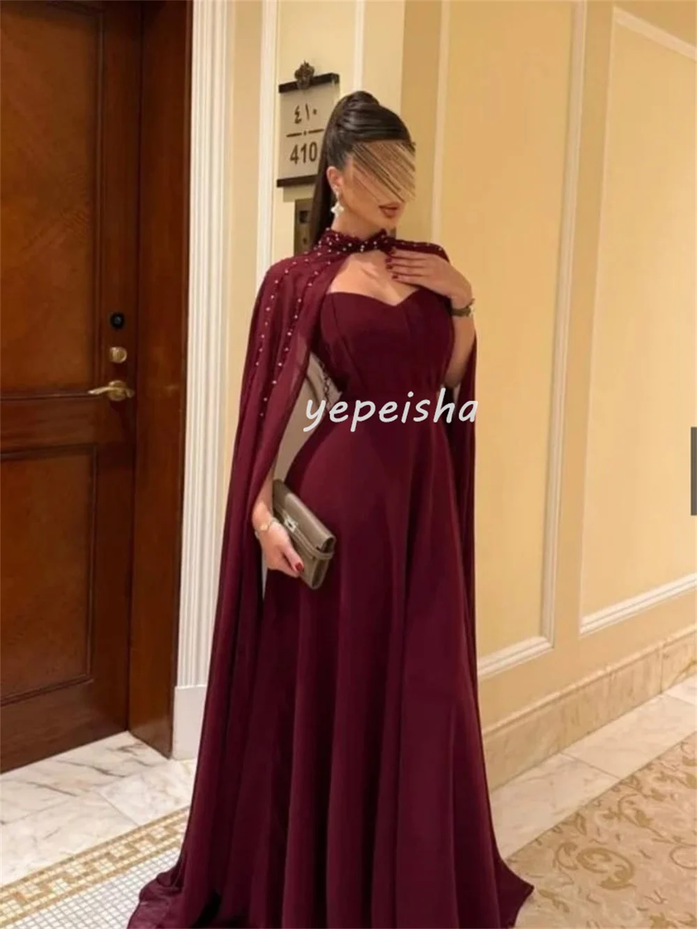 تخصيص جيرسي معقدة الطية حجر الراين ألف خط الياقة العالية فساتين طويلة فساتين مناسبة مخصصة الأحجام المتاحة الموضة