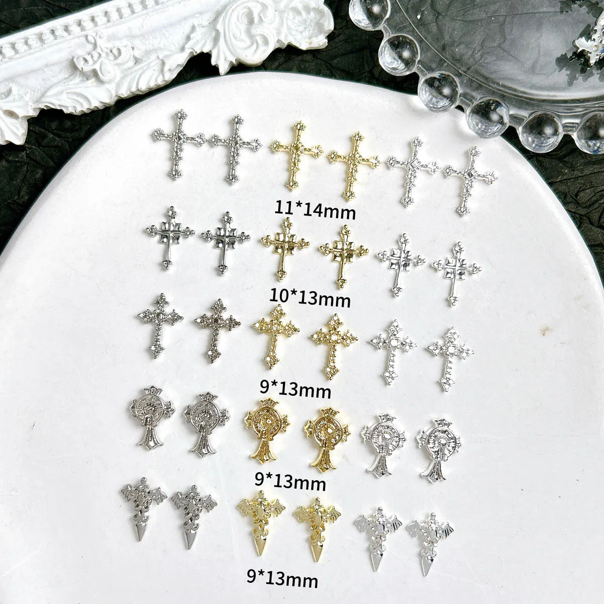 20PCS Multiple Style Retro Alloy Cross Nail Art Decorations Light Luxury Exquisite Shinny Cross Nail Charms for DIY Cool Nails