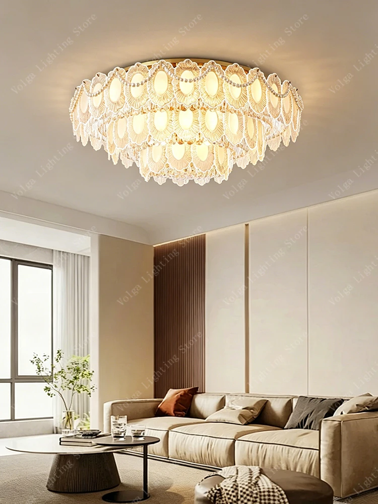 

2026 Dimmable Glass Ceiling Chandeliers Gold, Luxury French Style Suspension Lampa for Bedroom Living Room Light Fixture