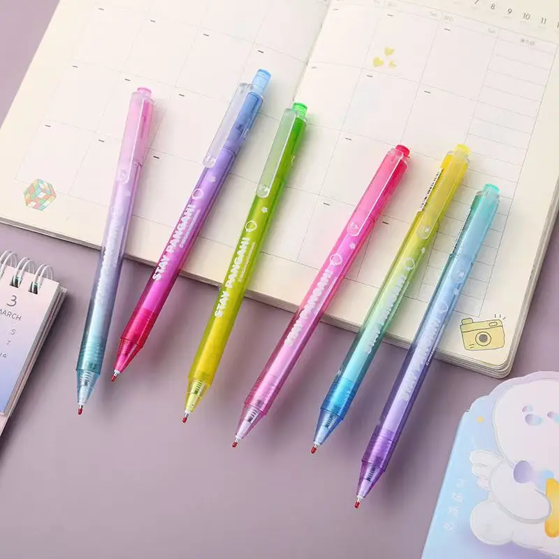 

6 шт. милые выдвижные стираемые гелевые ручки с черными чернилами, гладкое письмо, удобное в использовании для заметок, планировщик маркировки