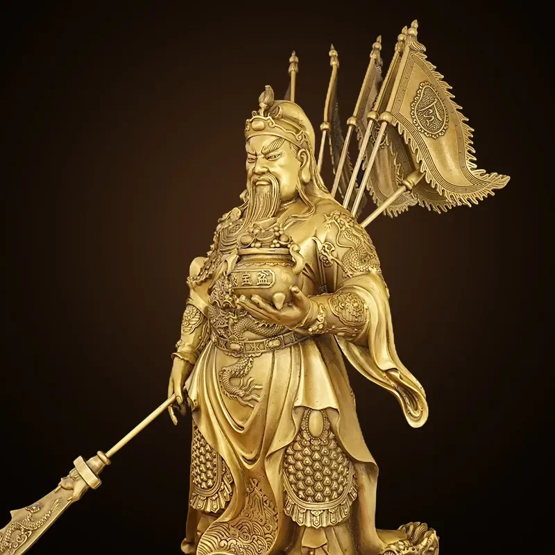 Large Bronze Guan Gong Statue Wu Cai God Figure Home Office Feng Shui Decoration Copper Guan Di Shengjun Ornament for Living