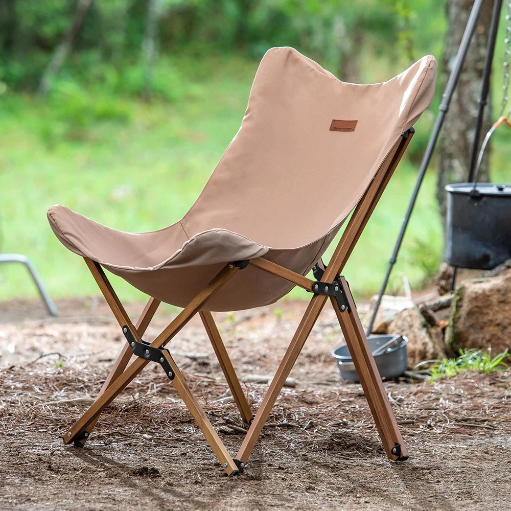 Wholesale Custom Logo Portable Solid Wood Leg PU Leather Butterfly Chair Camping Folding Chairs Outdoor Furniture