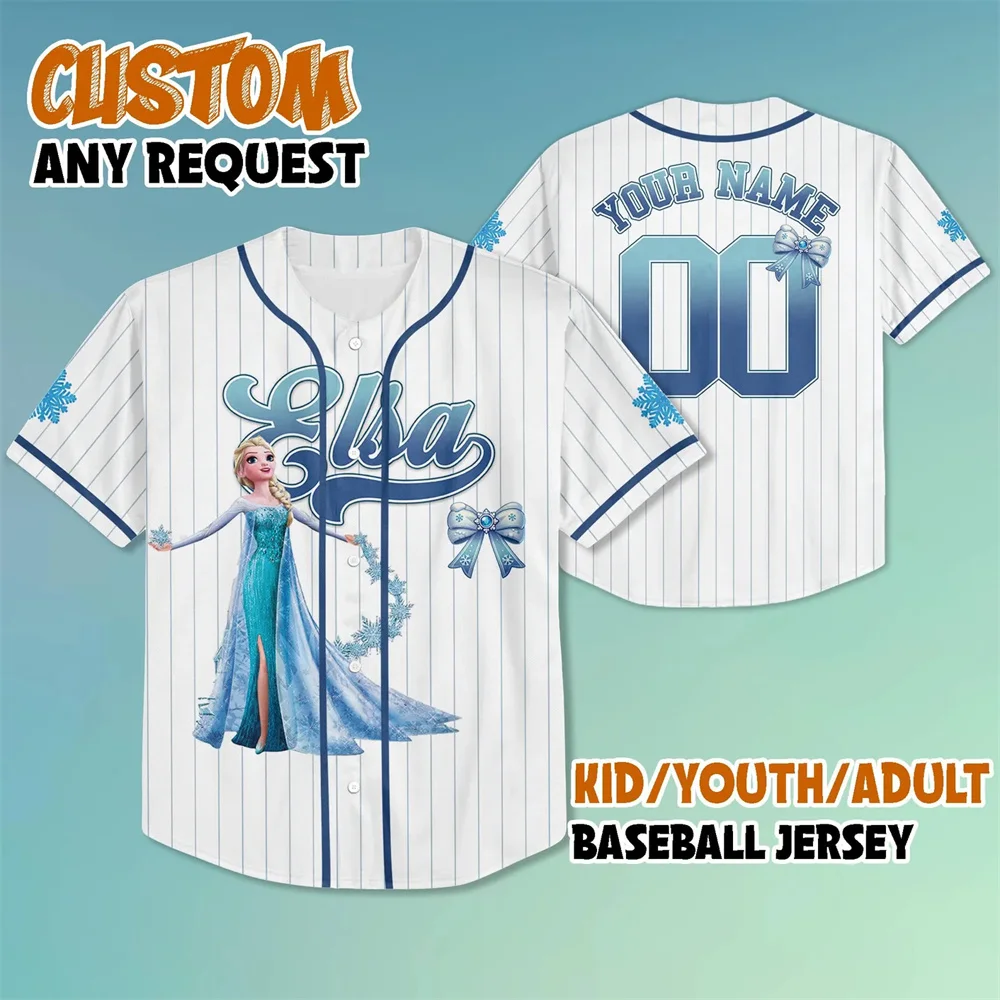 

Personalized Disney Princess Elsa Baseball Jersey Custom Ice Princess Jersey Shirt Disney Princess Jersey Fan Lover Gift