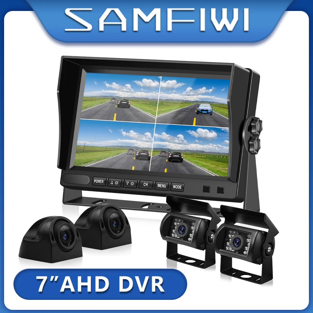 AHD 7 inch Split screen Car Monitor 4ch DVR Dash Monitors Display IPS Screen Video Recorder Truck Backup Vehicle Camera