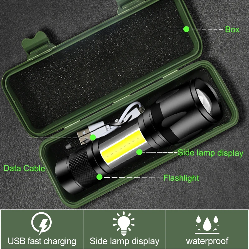 Mini Led Flashlight Portable USB Rechargeable Torch Lantern LED Adjustable Penlight Waterproof T6 Work Light Camping Light