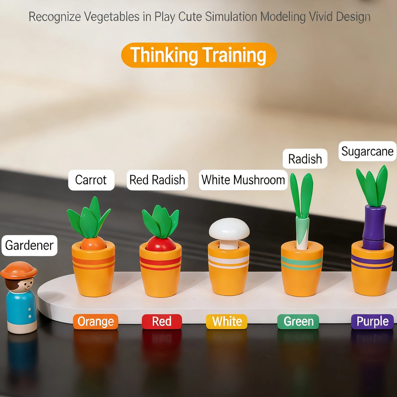 Houten Planten Matching Game Peuters Groentepot Kleur Koppelen Speelgoed Enlighten Cognitie Hand-Oog Coördinatie Tuinman Rol