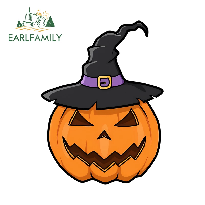 EARLFAMILY Halloween Pumpkin Hat Car Stickers Attractive Creative Amsuing Windshield Bumper Helmet Decal Simple Custom Printing