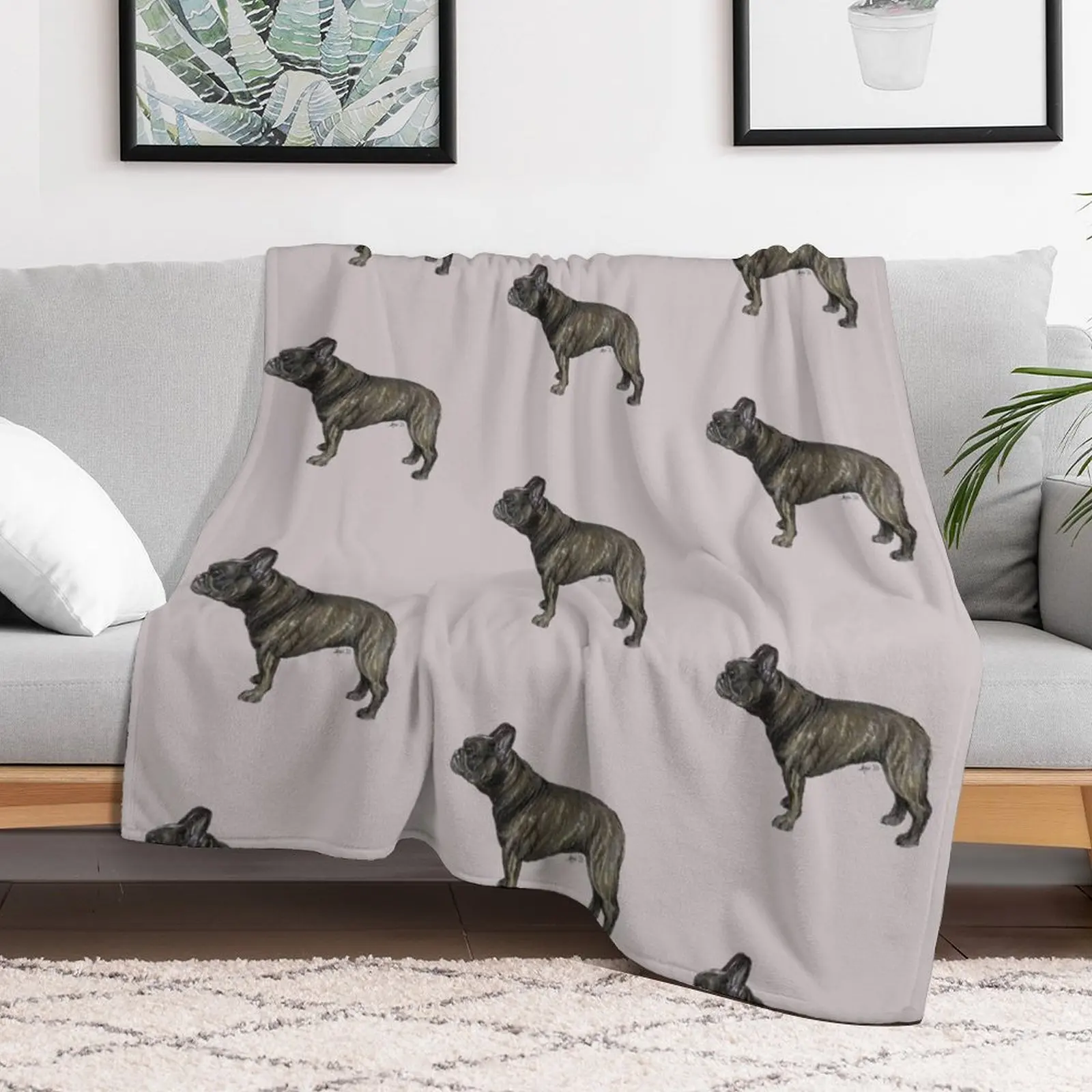 Brindle French Bulldog / Frenchie Dog Breed Show Stack Stand - Liver Throw Blanket Furrys Beautifuls Thins Blankets