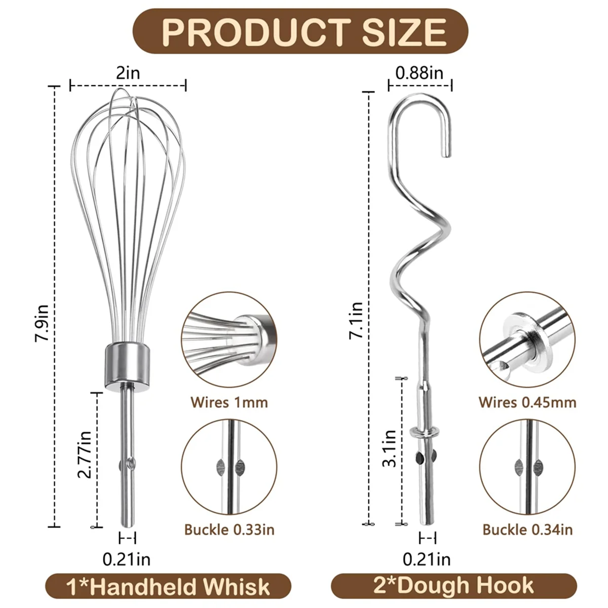 

【2025-Электронника】{3 шт. для насадки для венчика Kitchenaid, сменные венчики с крючком для теста и венчиком для KitchenAid и ручного миксера