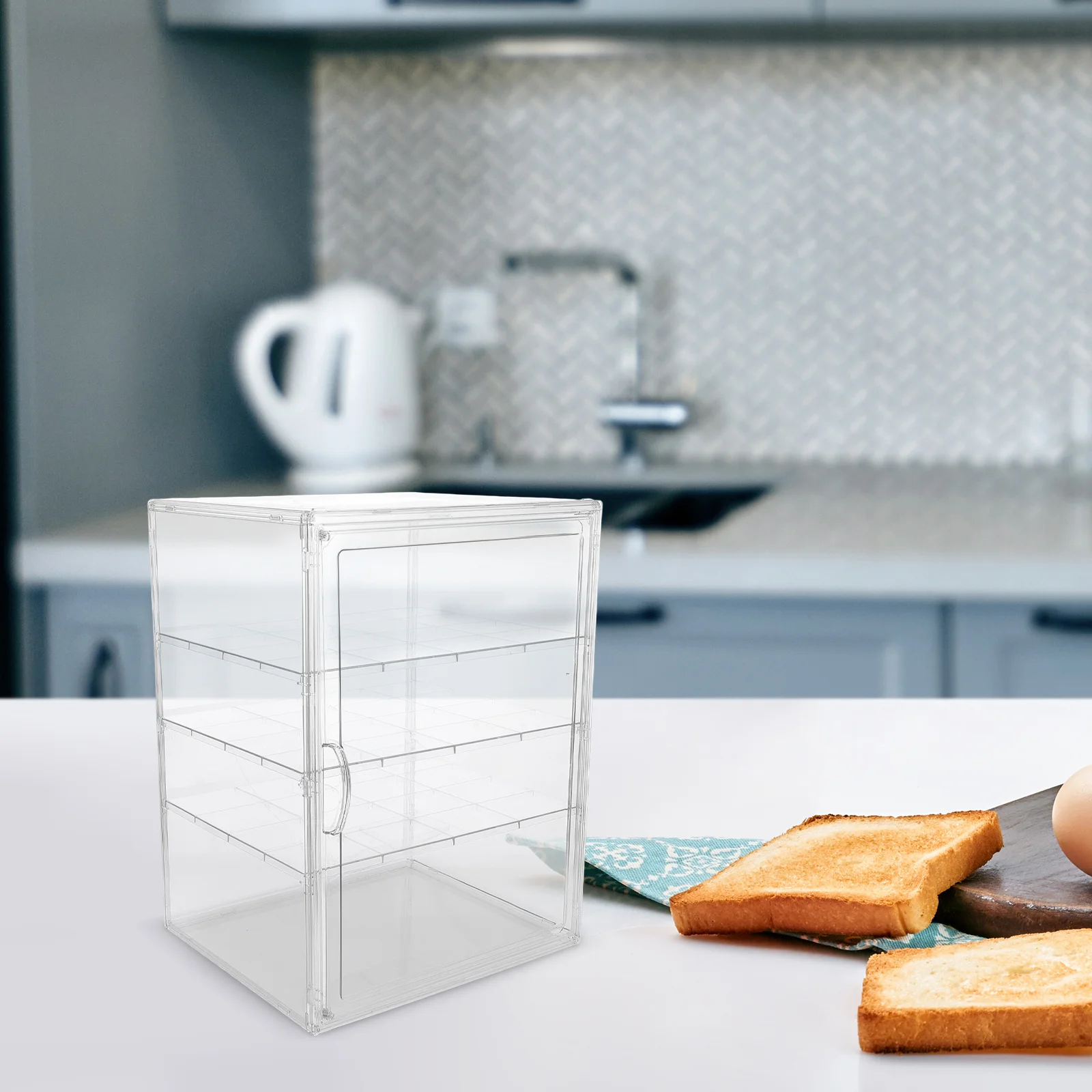 

4-Layer Adjustable Clear Bakery Display Case Transparent Pastry Display Case Counter Bread Box Kitchen Dessert Organizer