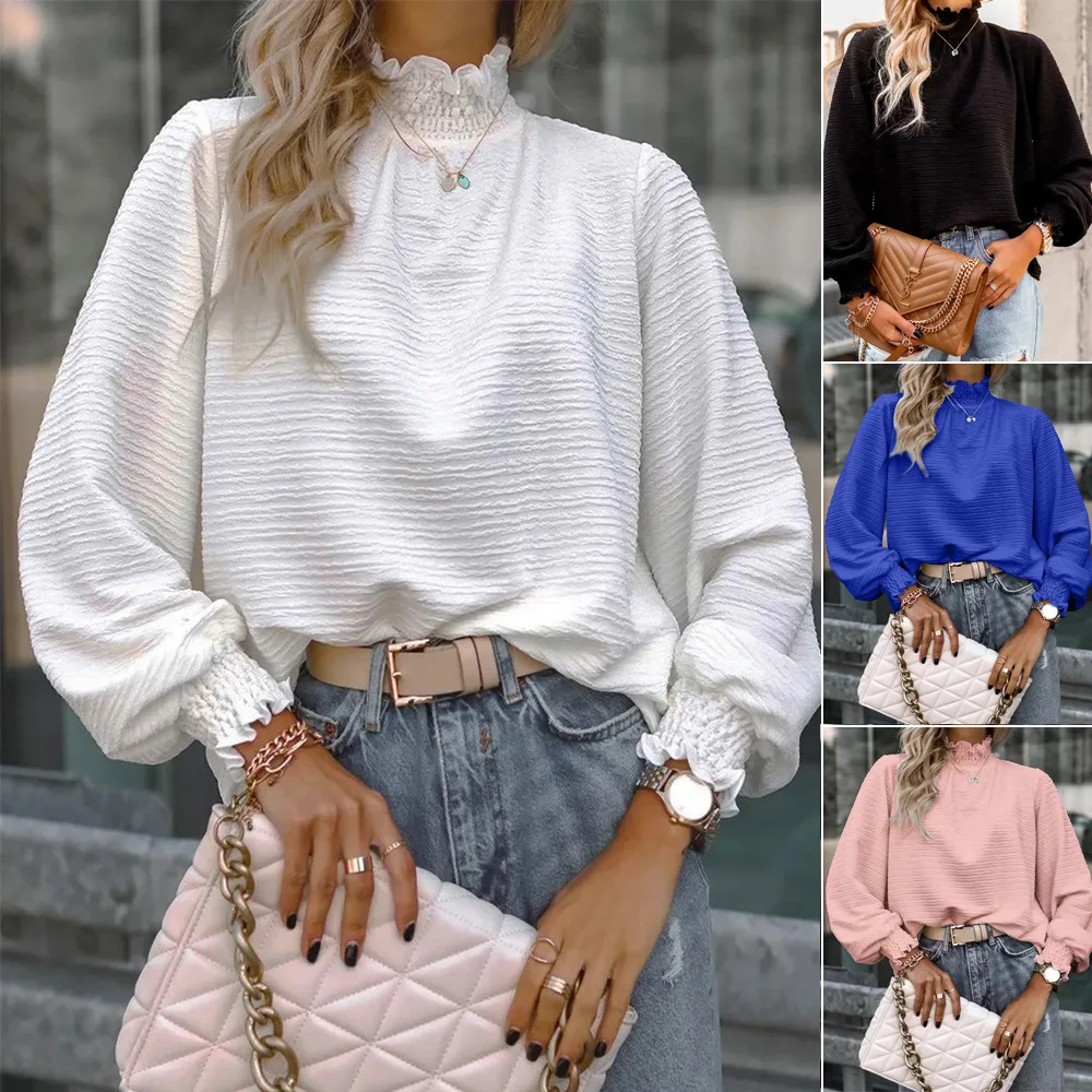

Лидер продаж осени и зимы 2025 года, женская одежда, водолазка, рубашка с длинными рукавами, свободный повседневный универсальный однотонный топ