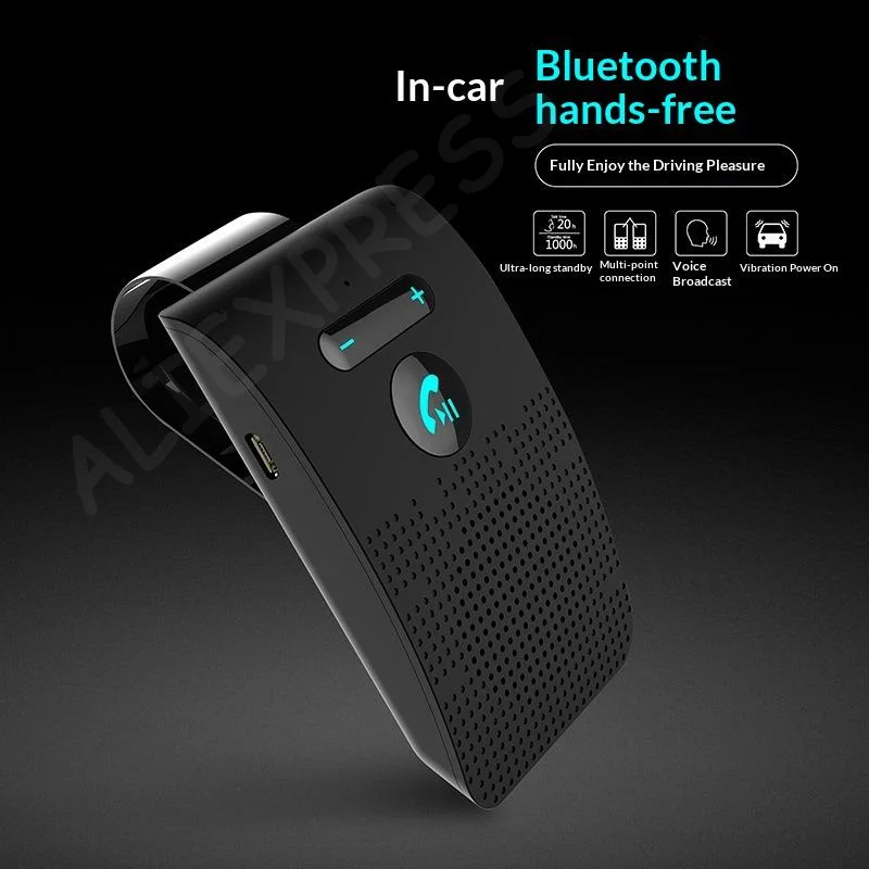 New5.0 Handsfree Car Kit Hifi Speaker 2W Wireless Audio Receiver MP3 Music Player Noise Cancelling Sun Visor Clip
