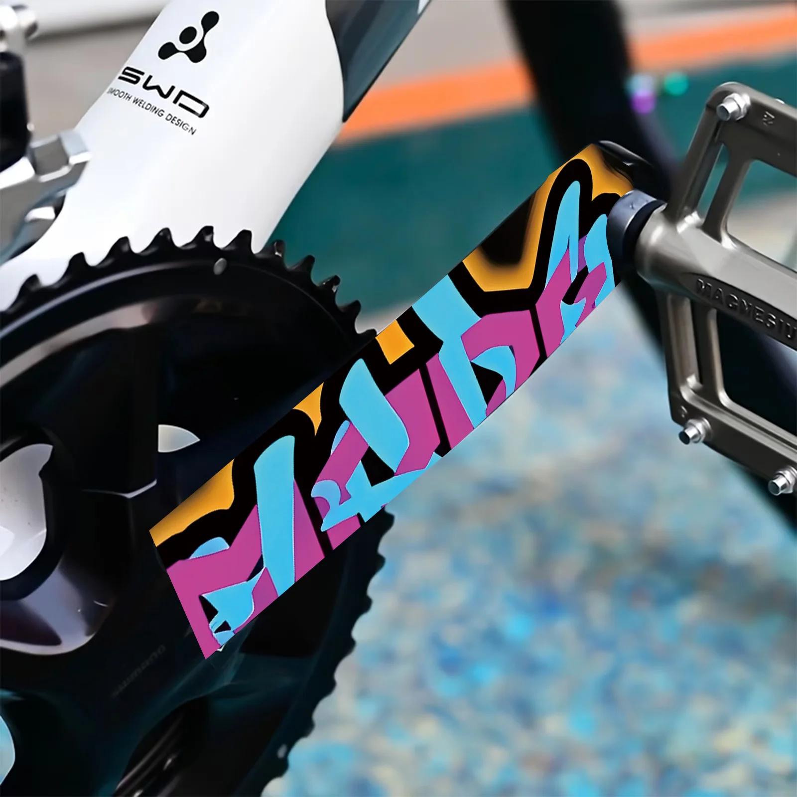 1pair Pink Blue Orange Graffiti Bike Crank Stickers, Waterproof Vinyl Decals for Bicycle Crank, Chain Guard & Frame