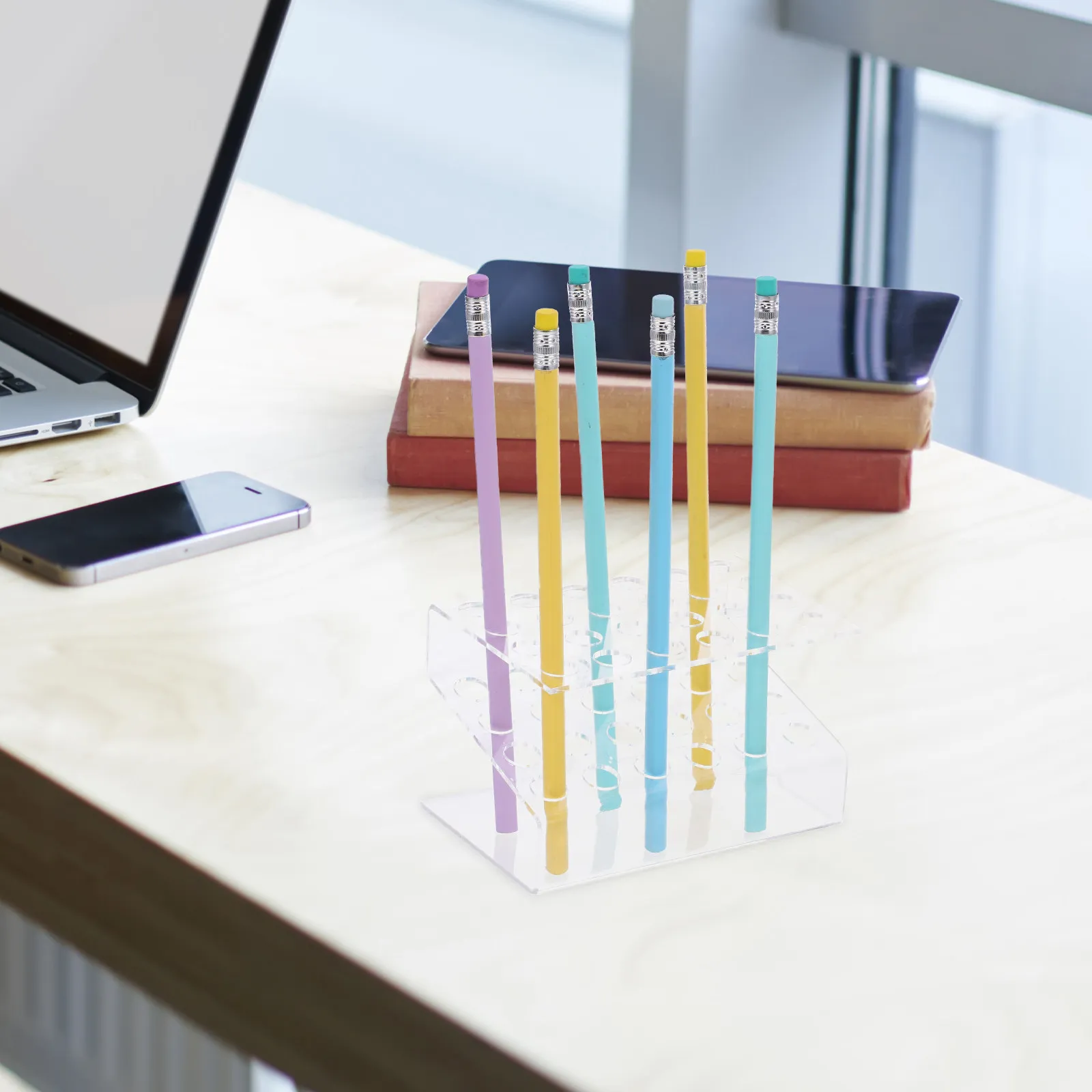 Multi-Holes Acrylic Transparent Pen Holder Organizer Rack Display Stand for Ball Pens Markers Pencil Brush Storage Desk