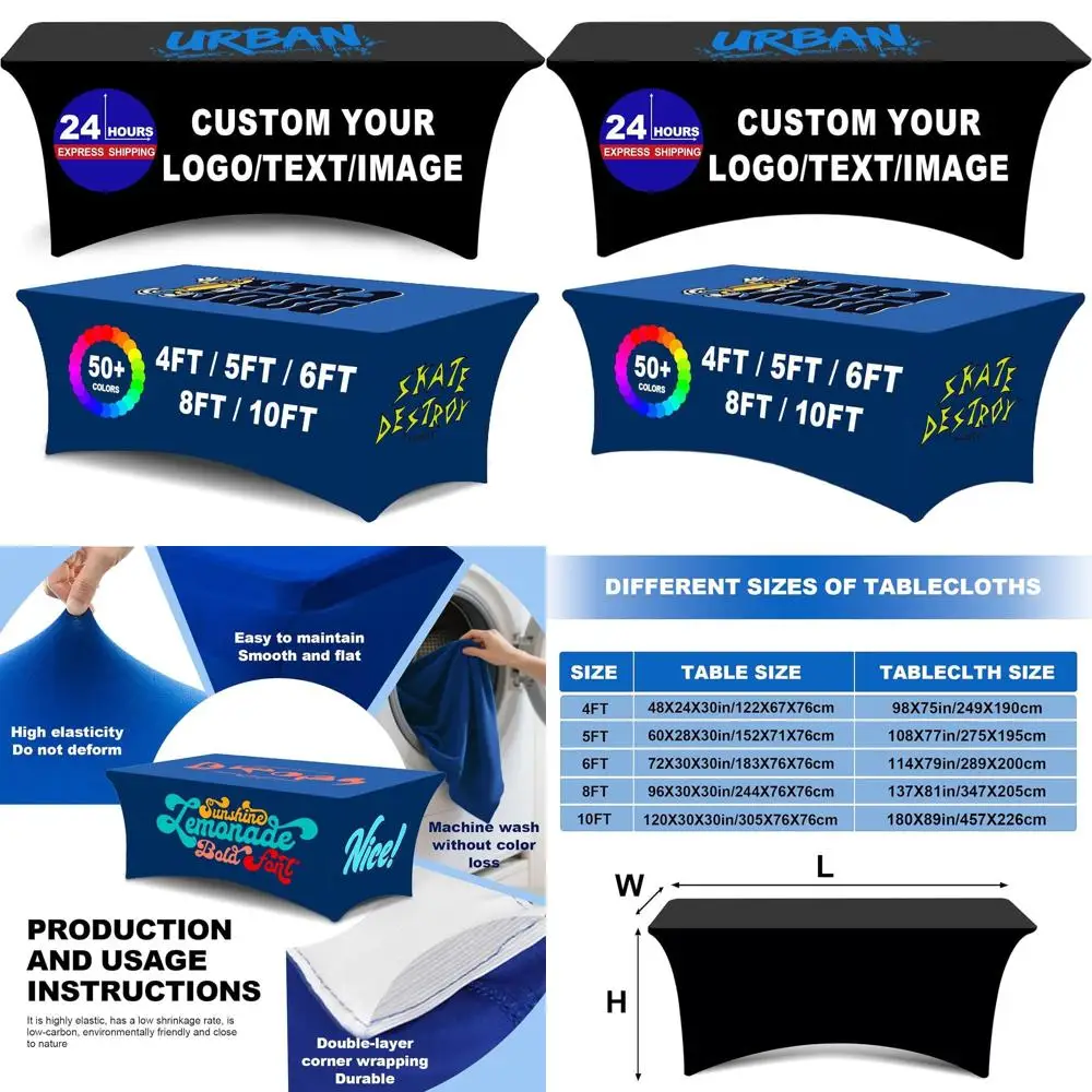 

Branded Table Linens with Logo, 6FT Closed Back, 114x79, Ideal for Trade Shows, Religious Gatherings, and Dining Establishments