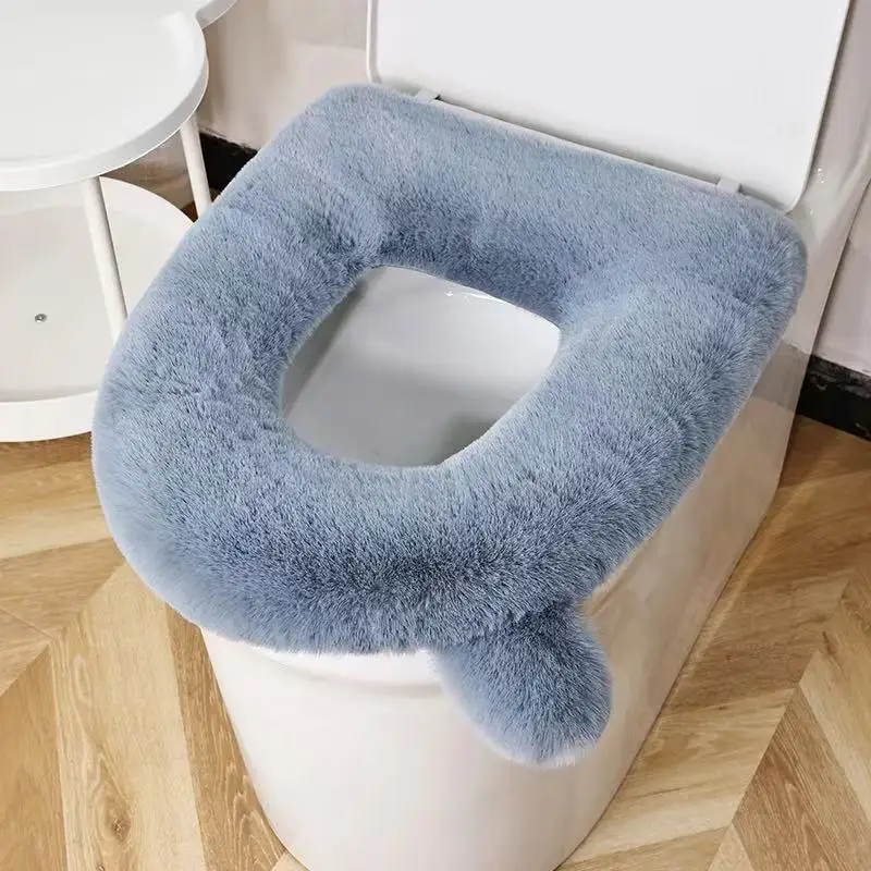 Soft Plush Toilet Seat Cover Cute Thicken Velvet Bathroom Toilet Cushion Kids Adult Bedroom Toilet Decors Warm Seat Cushion