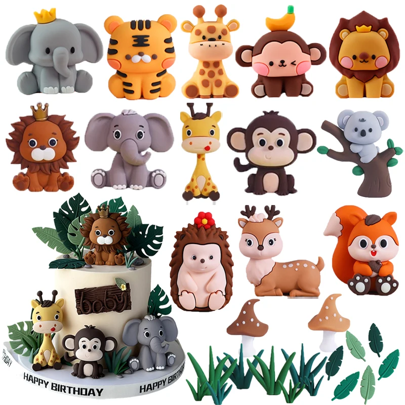 

New Jungle Safari Birthday Cake Decoration Forest Animal Lion Giraffe Elephant Monkey Cake Topper Kids 1st Birthday Party Decor