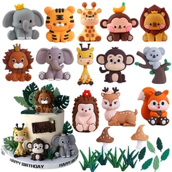 New Jungle Safari Birthday Cake Decoration Forest Animal Lion Giraffe Elephant Monkey Cake Topper Kids 1st Birthday Party Decor