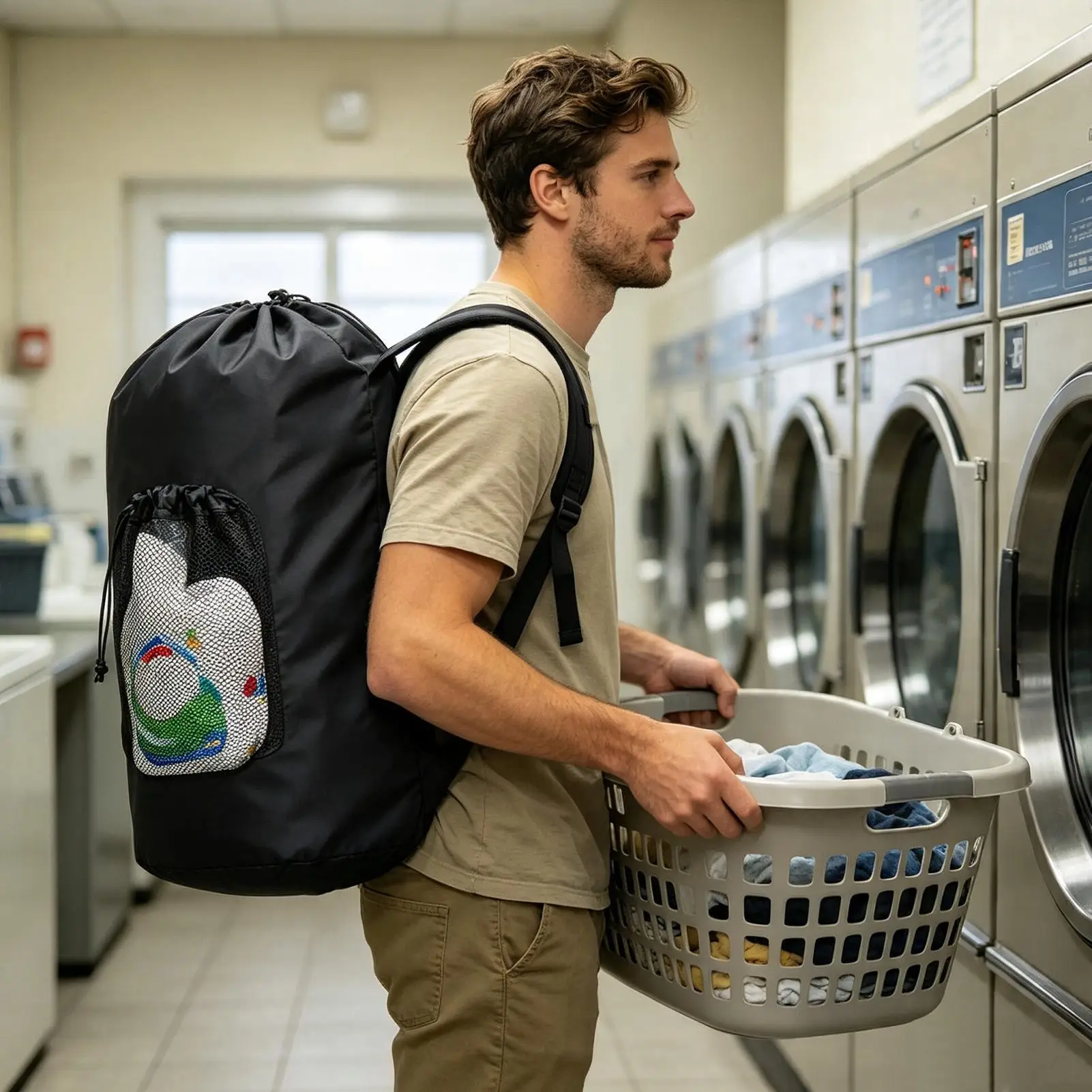 Backpack Laundry Bag 95L Portable Heavy Duty Waterproof Foldable Bag Drawstring Closure Oxford Fabric Laundry Hamper Backpack