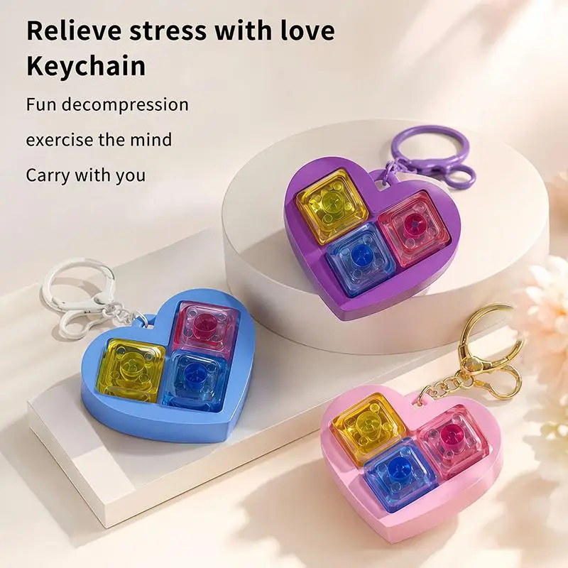 Heart Shaped Fidget Keychain Sensory Stress Relief Toy Smooth Edge for Toddlers Safe Play Parent-Child Interaction