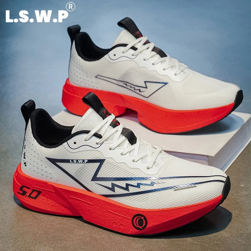Men's Casual Sports Shoes 5.0 Racing Carbon Plate Running Shoes, Perforated Breathable Mesh for Quick Sweat Wicking, High-Elastic Thick Sole for Strong Cushioning, and Impact-Reducing Landing. Non-Slip and Wear-Resistant Outsole with Stable Grip, Available in Multiple Color Combinations, Suitable for Student Physical Exams, Long-Distance Running Training, and Daily Jogging.