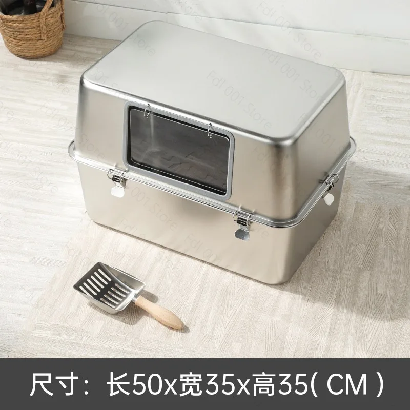 King Size Stainless Steel Cat Litter Box, Splash-proof Fully Enclosed Cat Toilet