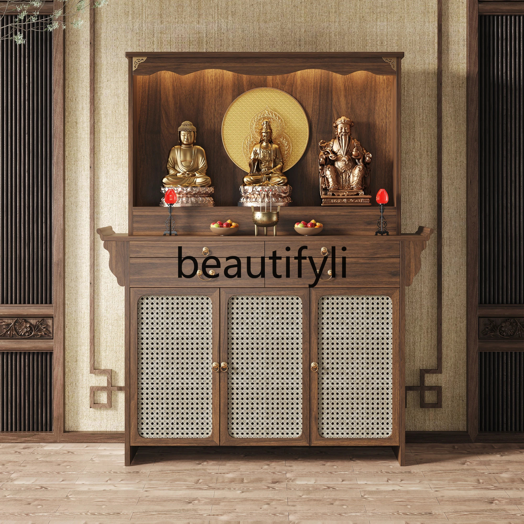 

Solid wood Buddhist niche cabinet offering table incense case cabinet new Chinese vertical cabinet Bodhisattva offering table