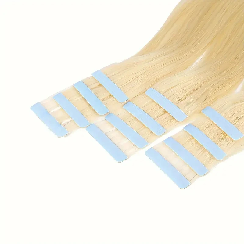 Tape-in haarextensies Recht 100% echt menselijk haar Naadloze huidinslagtape Haarextensies Natuurlijk zwart # 613 # 60Blond haar