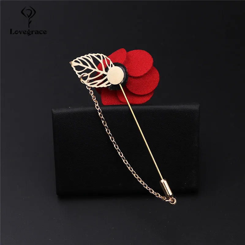 Bridegroom Wedding Brooches Corsage Cloth Hand-made Camellia Flower Brooch Lapel Pin Badge Tassel Chain Men's Suit Accessories