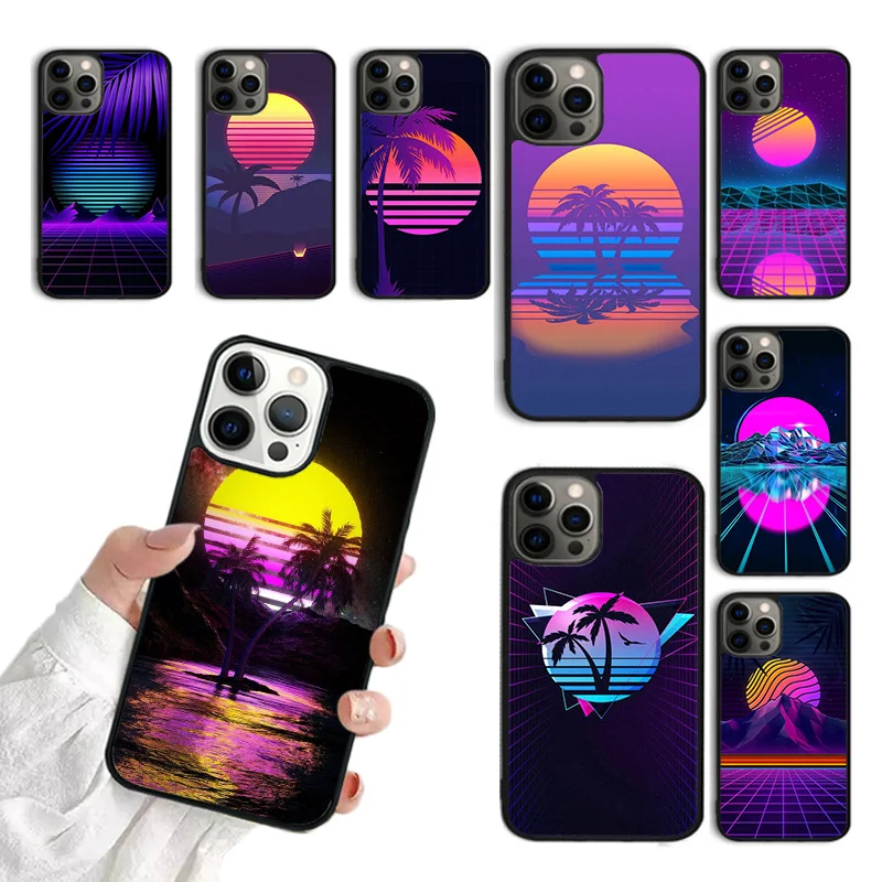 Synthwave 80's Retro Neon vaporwave Phone Case For iPhone 15 16 11 12 13 14 Pro Max Mini Cover For iPhone Max 7 8 Plus Fundas