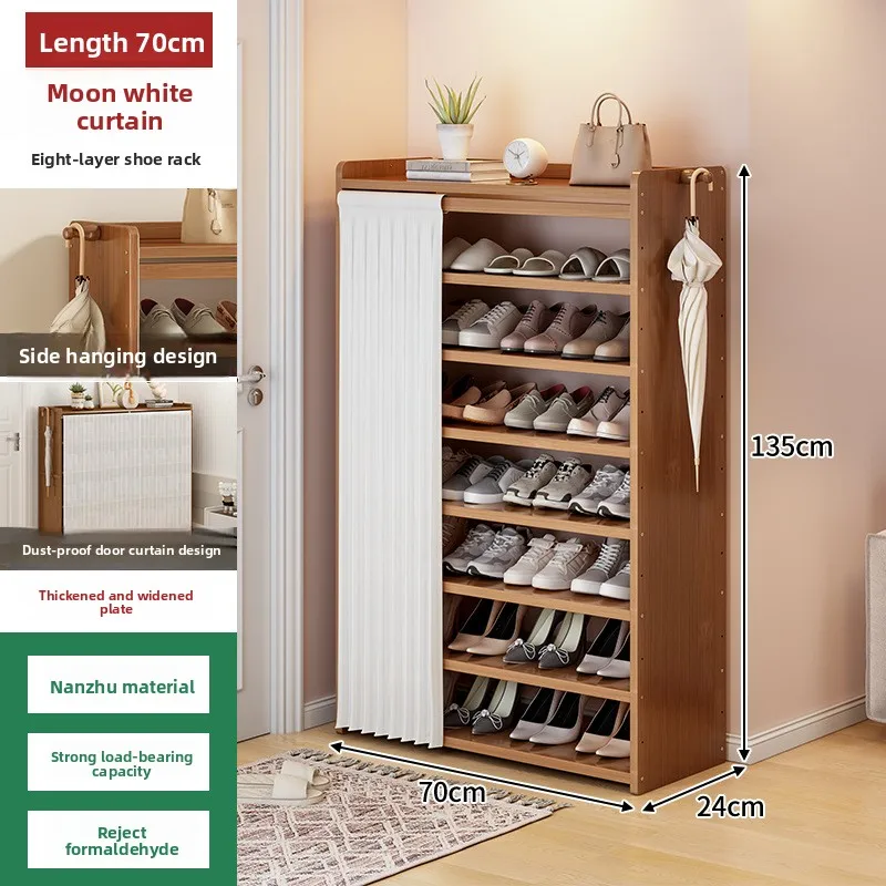 Bambus-Schuhschrank, staubdichter Stoffvorhang-Aufbewahrungsständer, mehrstöckiger schmaler Schuhständer, Wohnzimmer-Aufbewahrungsregal