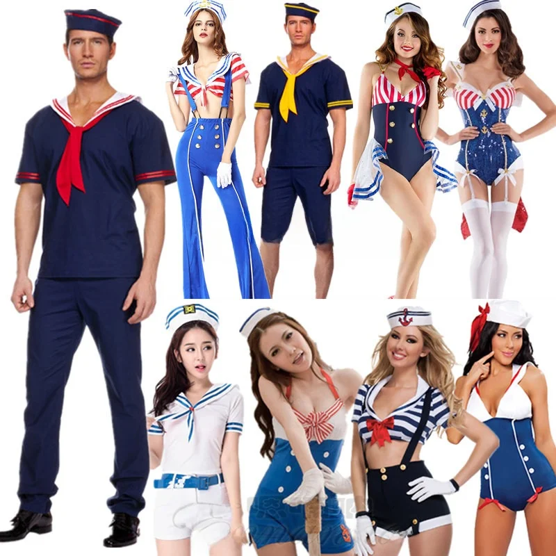 

Хэллоуин для взрослых и женщин, военно-морской костюм, тема бара, костюм моряка Par COS, цельный военно-морской костюм для выступлений