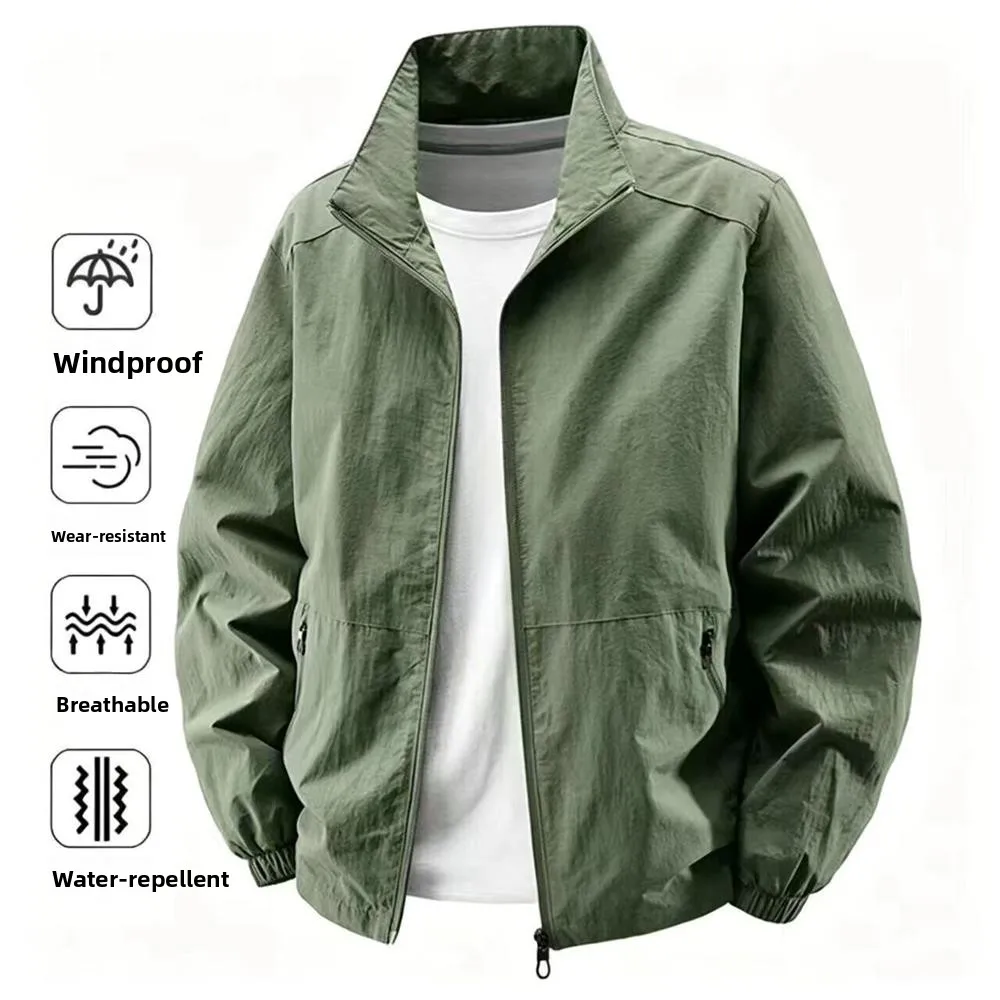 Summer Lightweight Ice Silk Sun Protection Jacket Men's Large Size Stand Collar Outdoor UV Protection Long Sleeve Skin Clothes